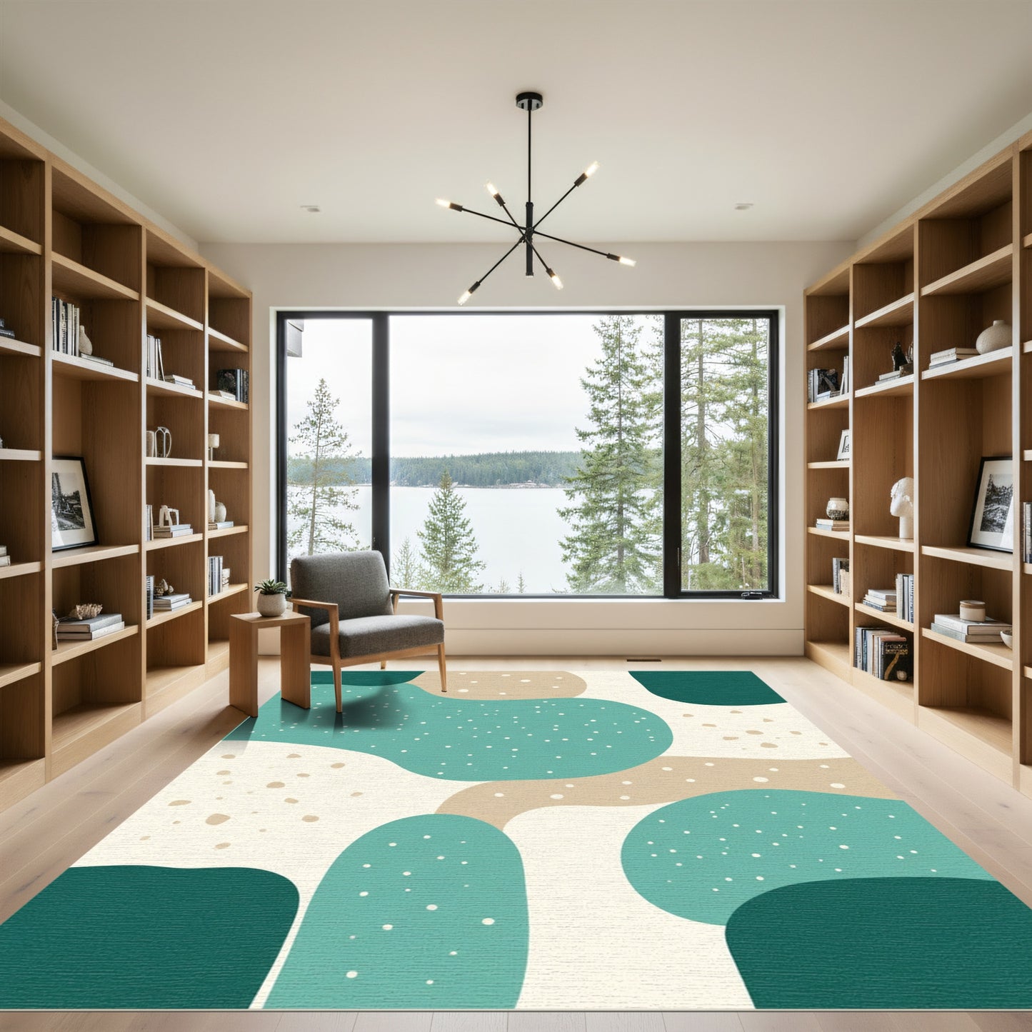 Abstract Teal Tan Organic Shapes Rug