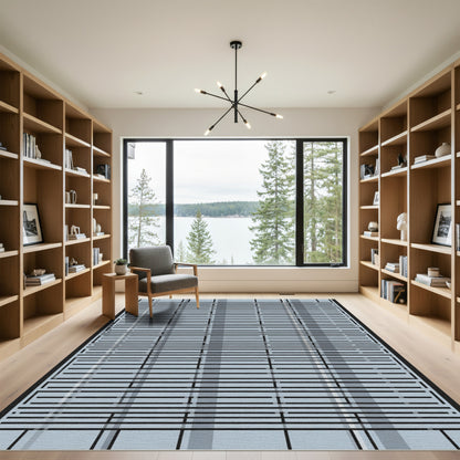 Light Blue Horizontal Stripe Grid Rug