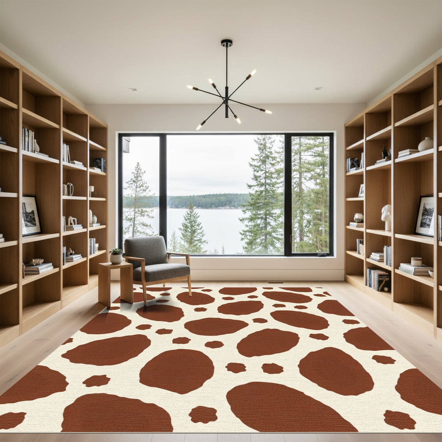 Brown Cream Spotty Abstract Shapes Rug