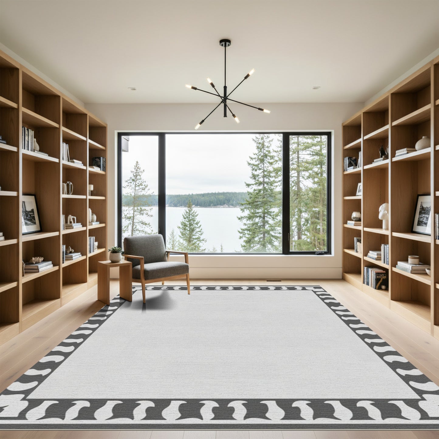 Gray White Organic Border Rug