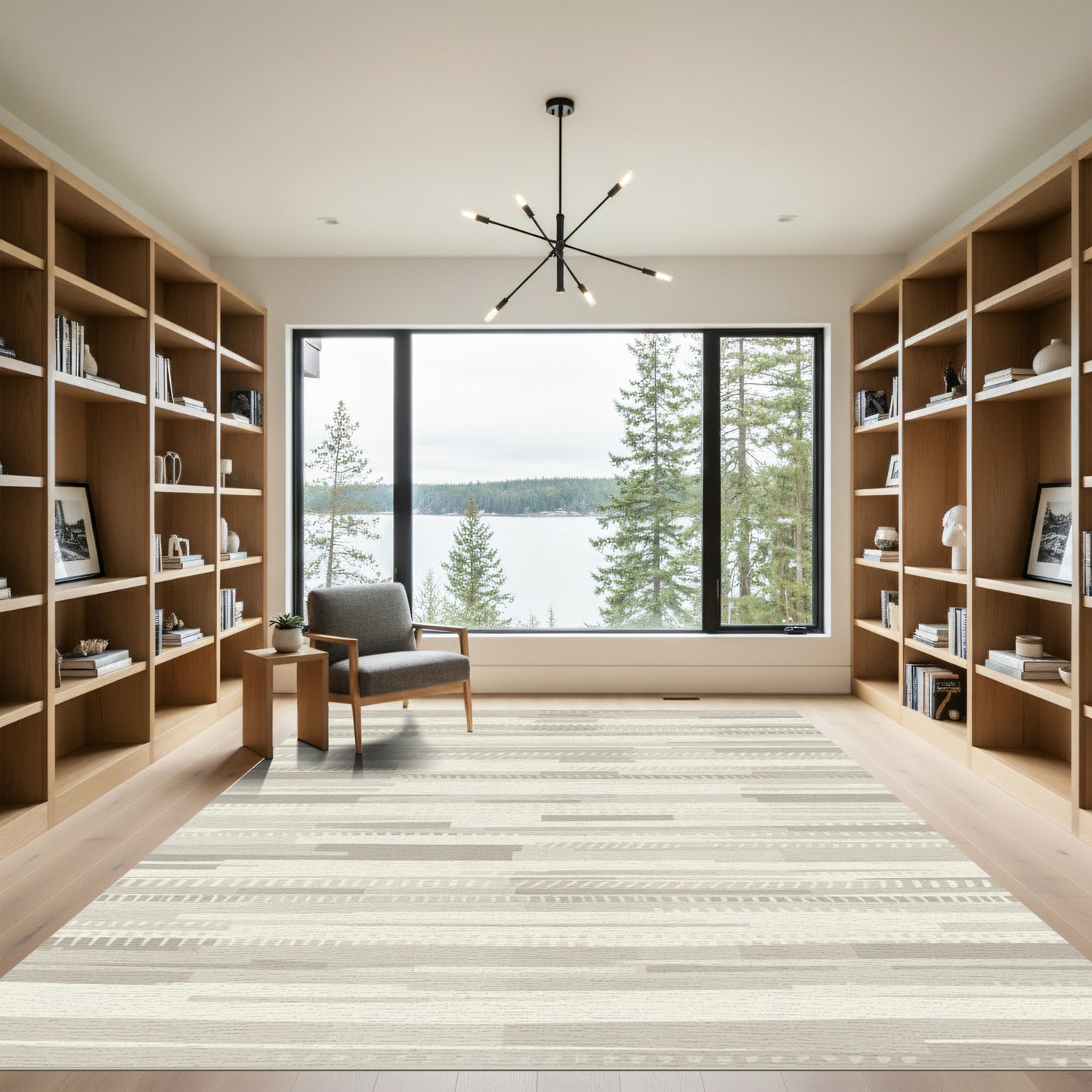 Neutral Tone Abstract Stripe Texture Rug