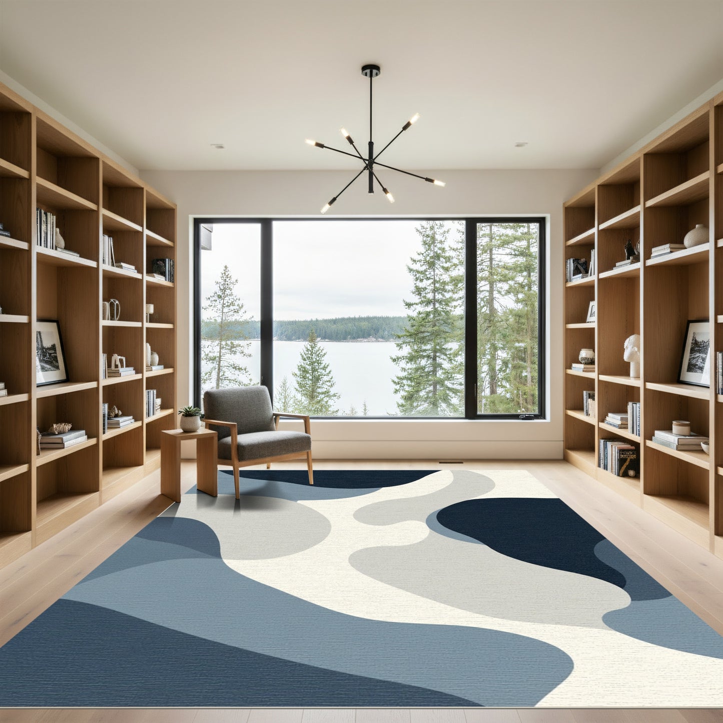 Abstract Blue Hues Organic Waves Rug