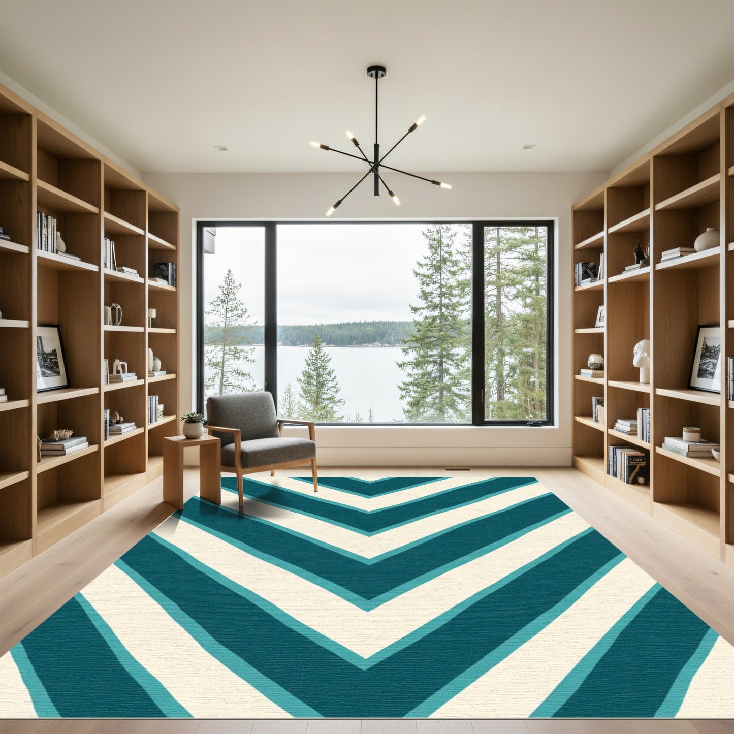 Teal Cream Chevron Repeat Rug