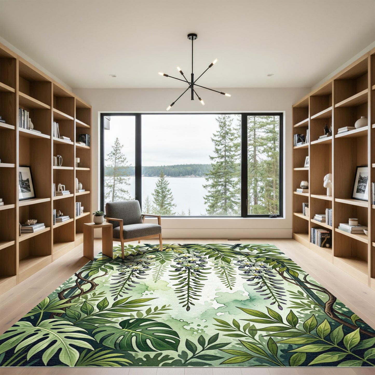 Lush Watercolor Wisteria Botanical Garden Rug