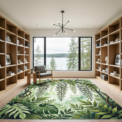 Lush Watercolor Wisteria Botanical Garden Rug