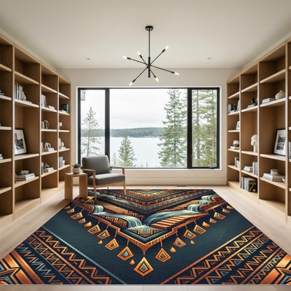 Geometric Waterfall V-Shape Copper Teal Illustration Rug