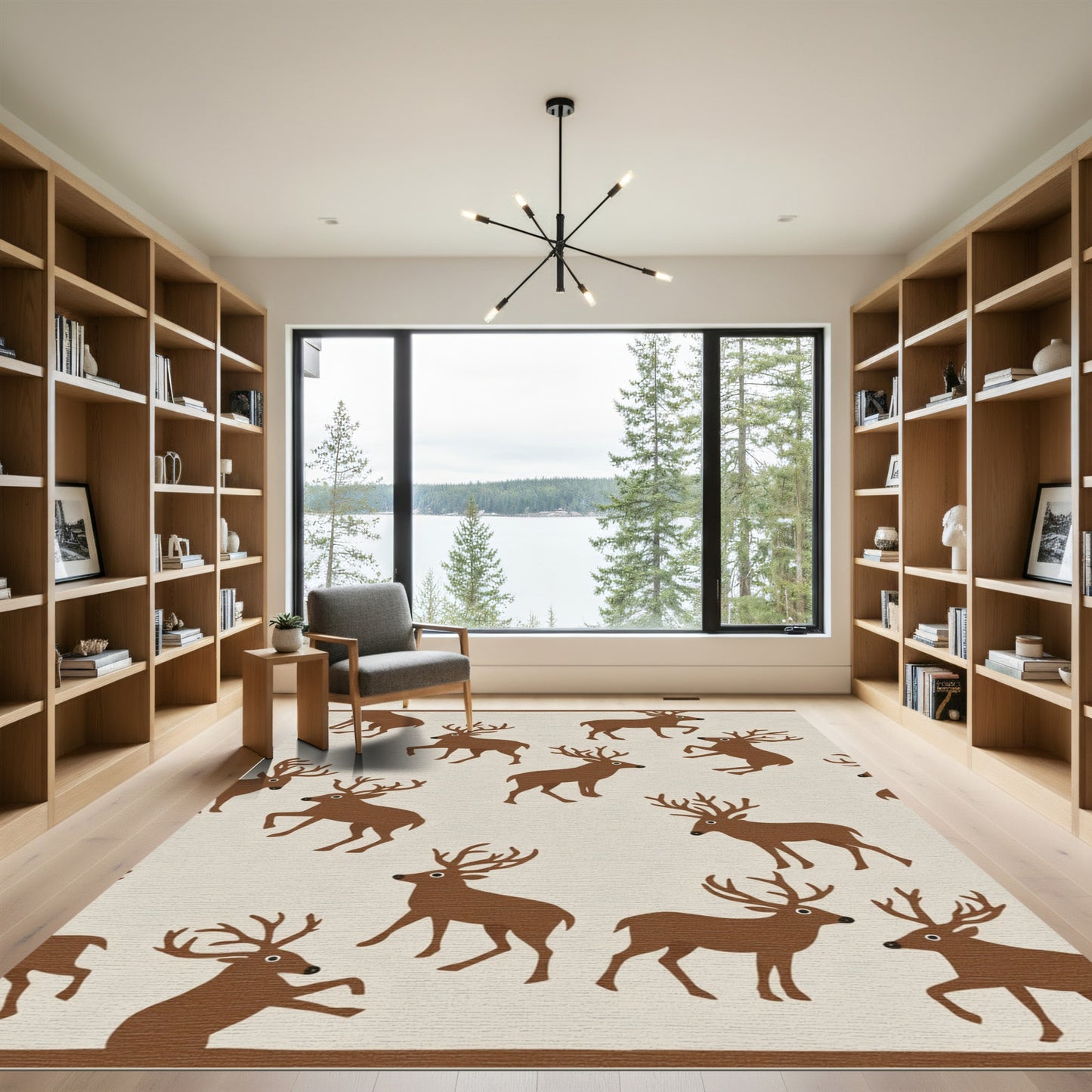 Brown Deer All Over Pattern Rug