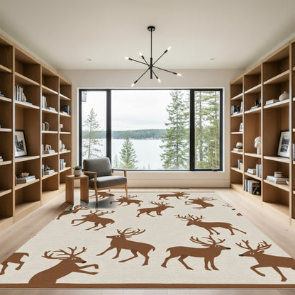 Brown Deer All Over Pattern Rug