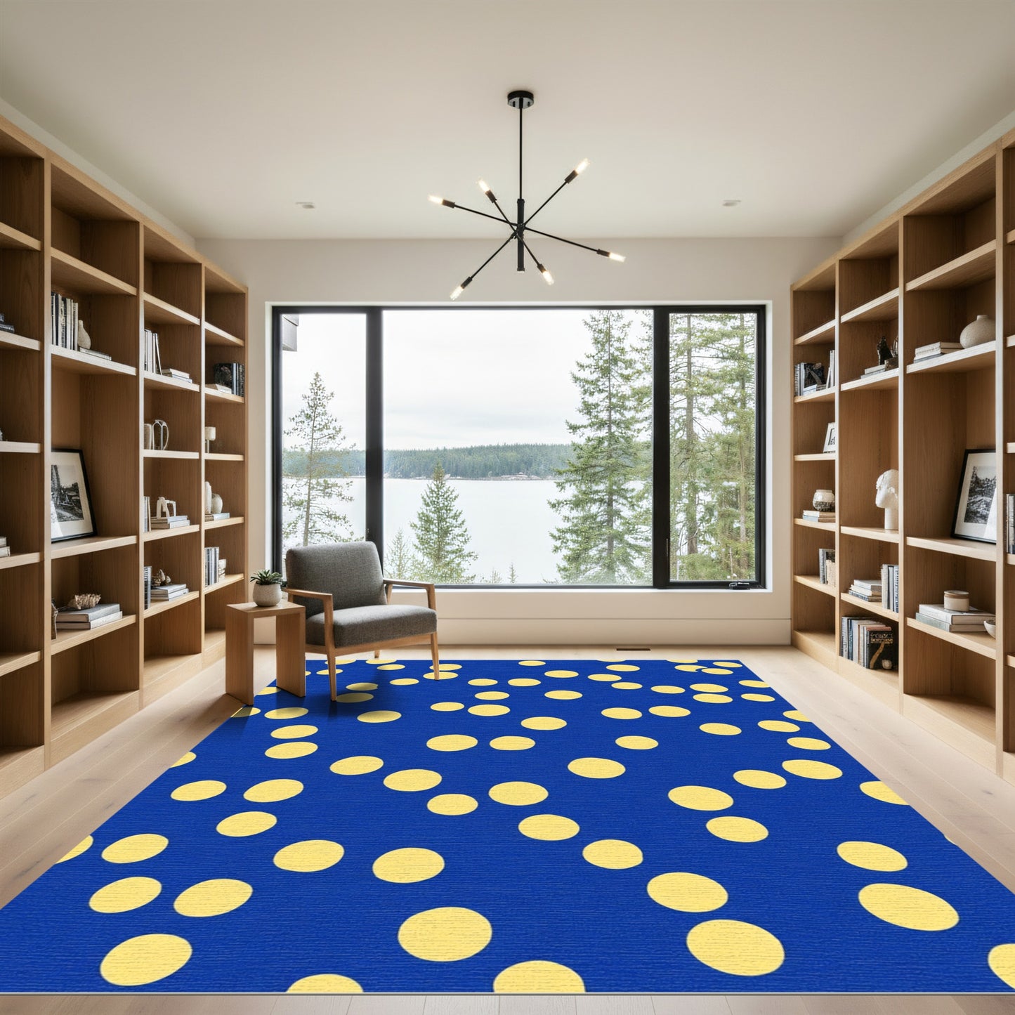Yellow Circles On Blue Background Rug