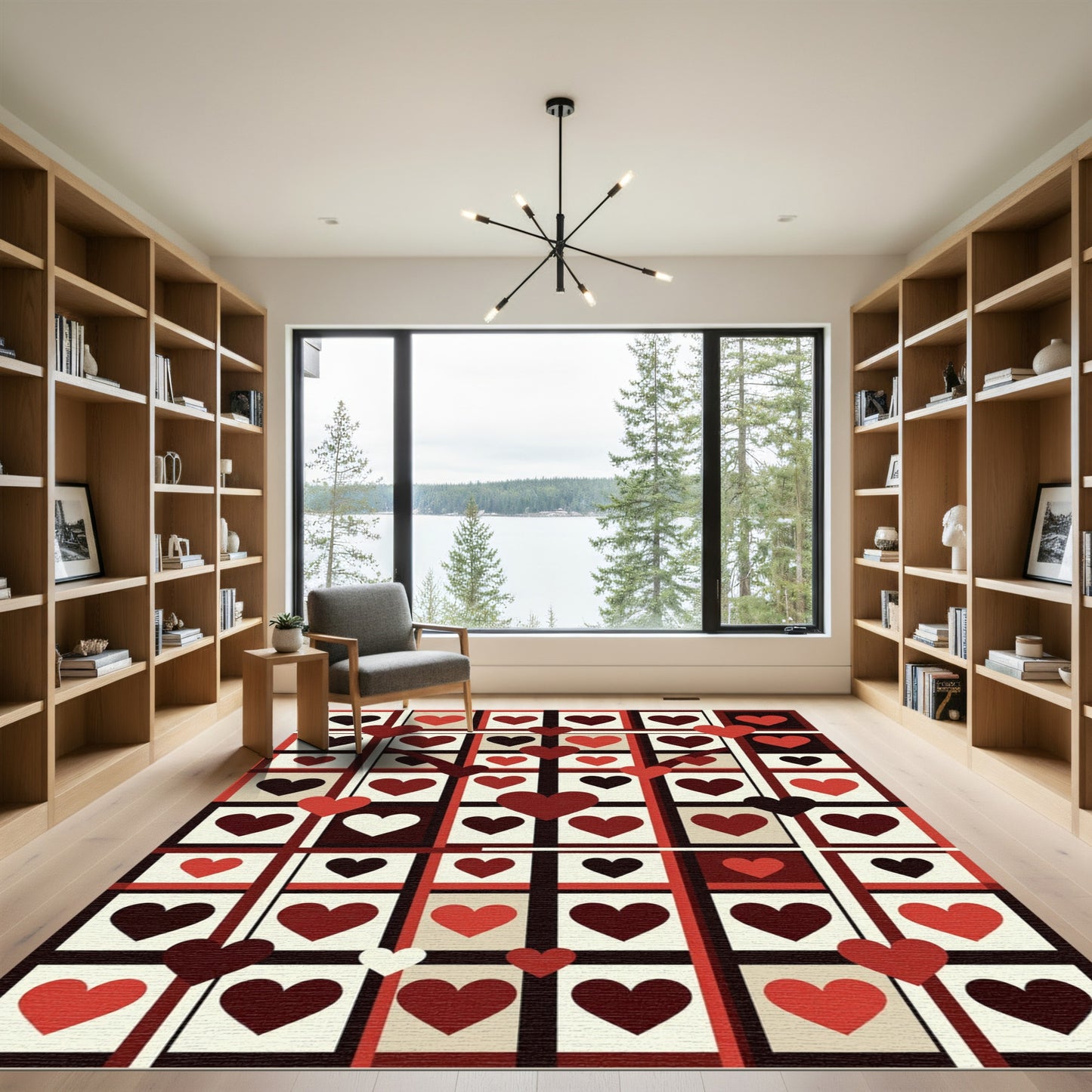 Modern Heart Grid Crimson Area Rug