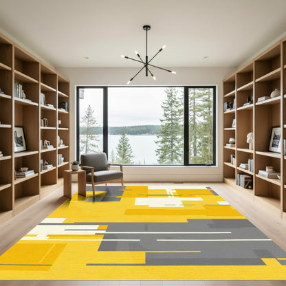 Abstract Yellow Gray Geometric Layers Rug