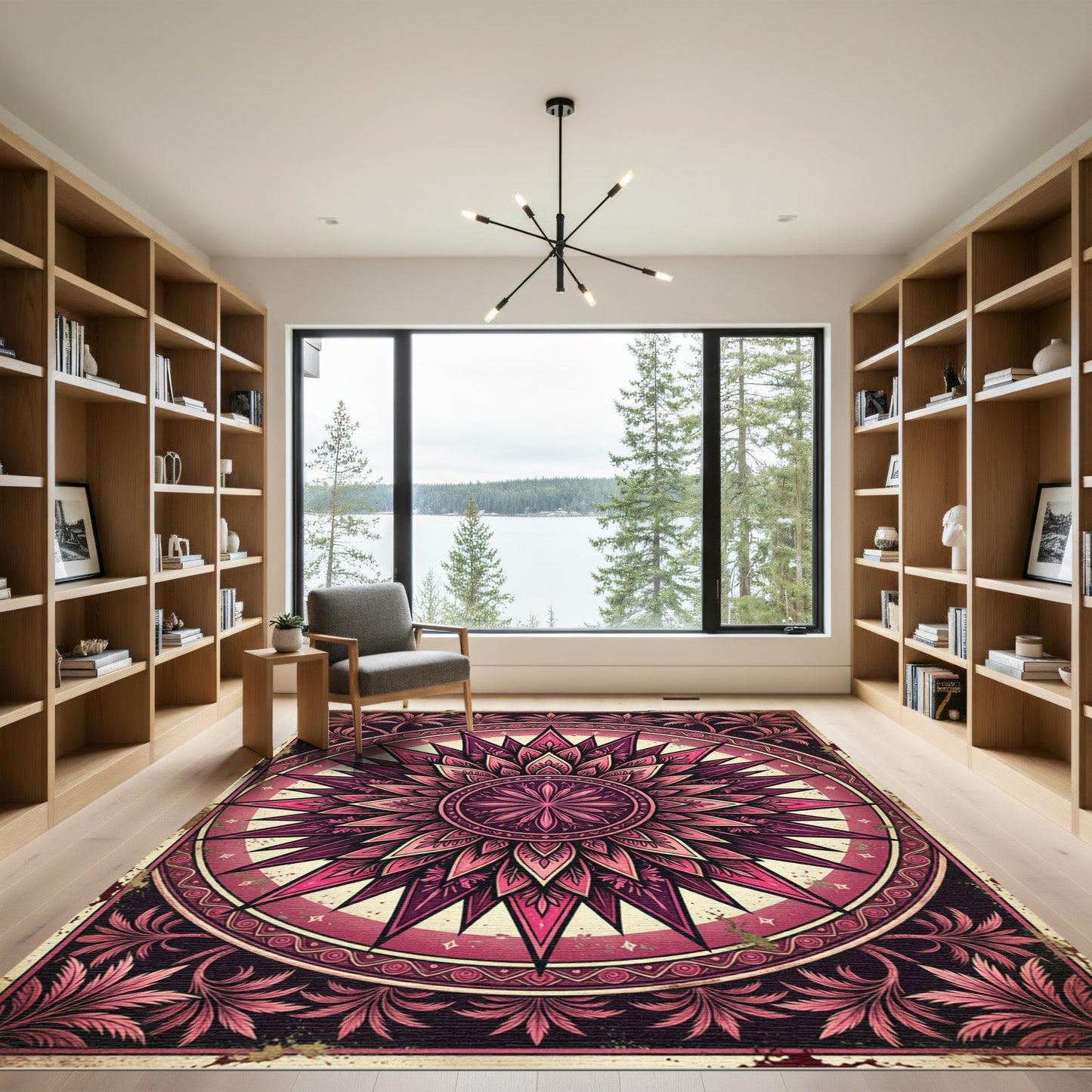 Vintage Magenta Starburst Floral Medallion Rug
