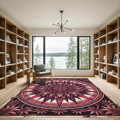 Vintage Magenta Starburst Floral Medallion Rug
