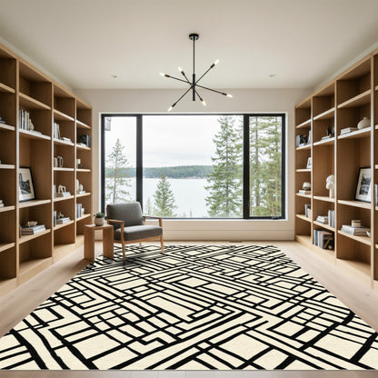Abstract Black Geometric Pathway Rug