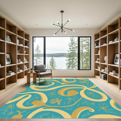 Golden Swirls Seaweed Teal Rug