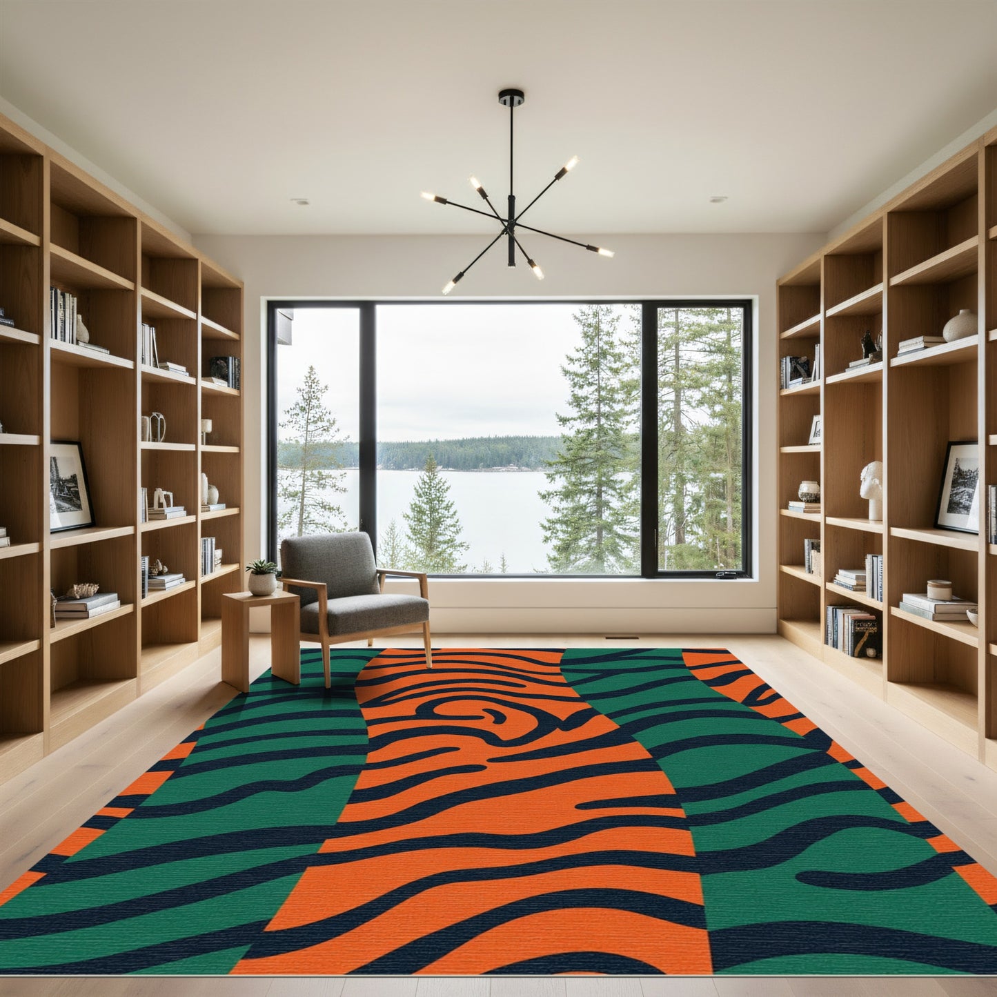 Bold Orange Teal Zebra Stripe Rug