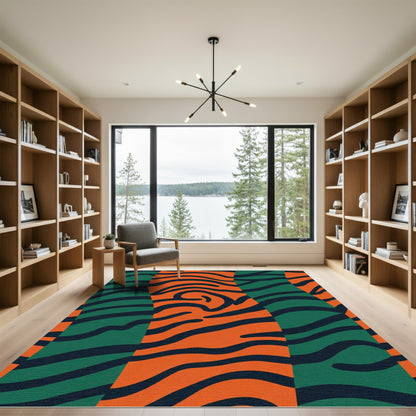 Bold Orange Teal Zebra Stripe Rug