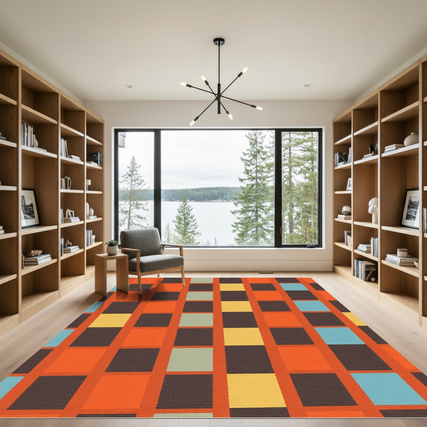 Retro Amber Grid Squares Rug