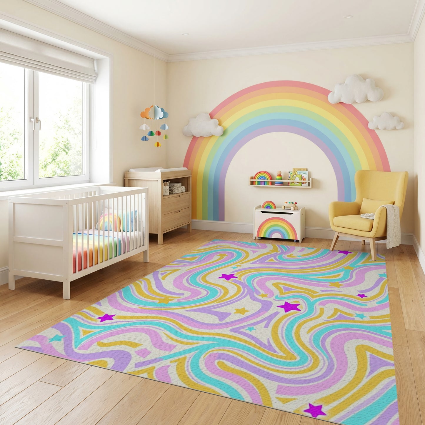 Retro Groovy Pastel Wavy Stars Rug