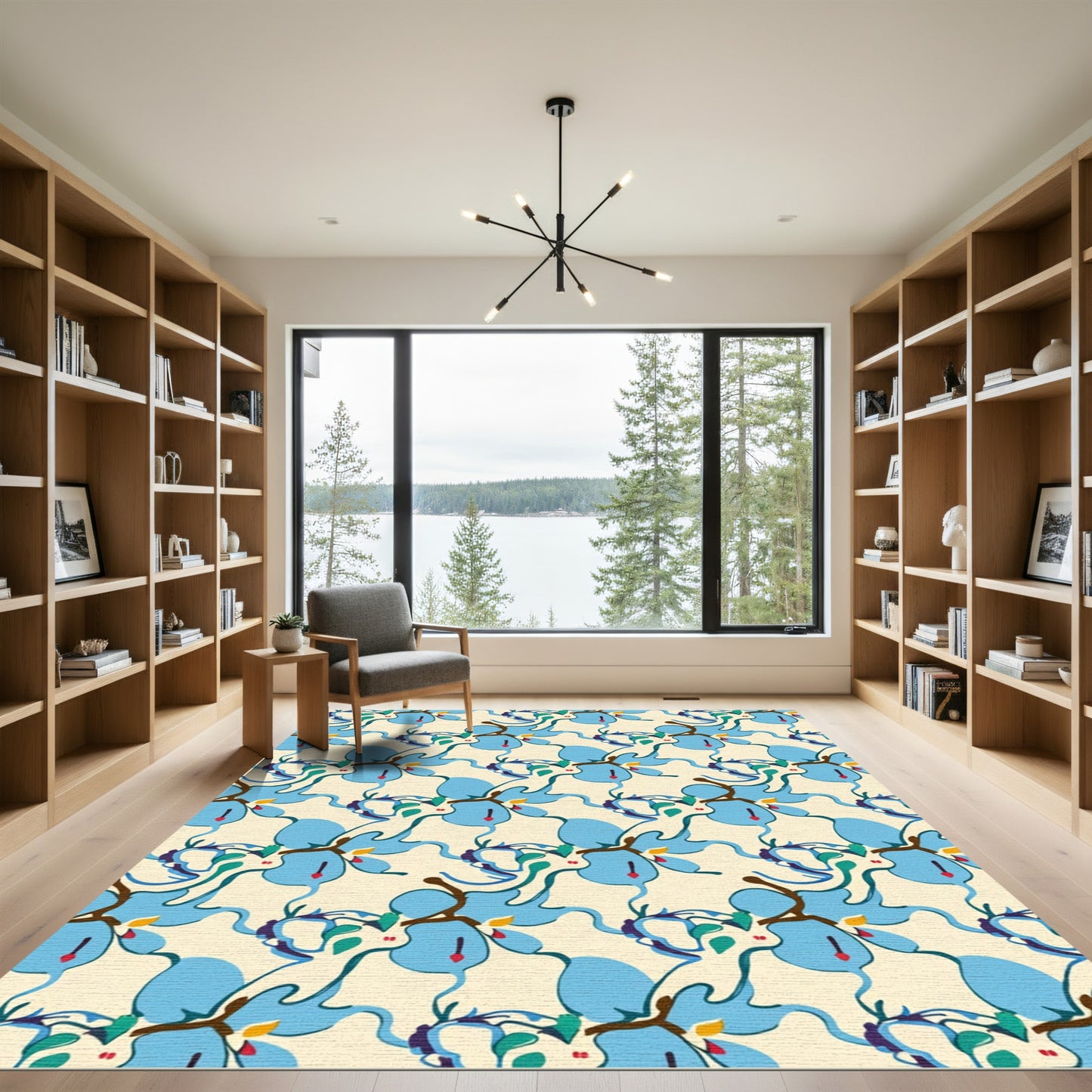 Abstract Blue Swirls And Petals Rug