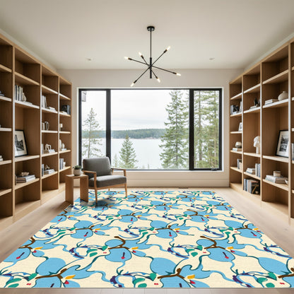 Abstract Blue Swirls And Petals Rug