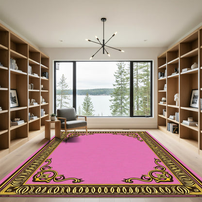 Pink And Gold Ornate Scroll Rug