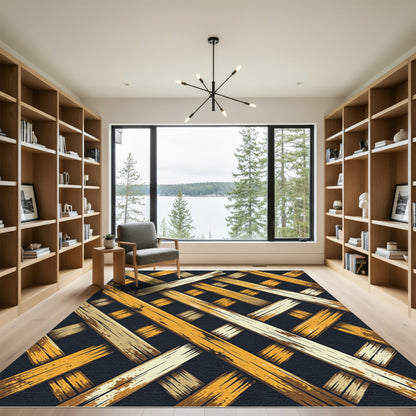 Golden Intersecting Woven Lattice Texture Rug