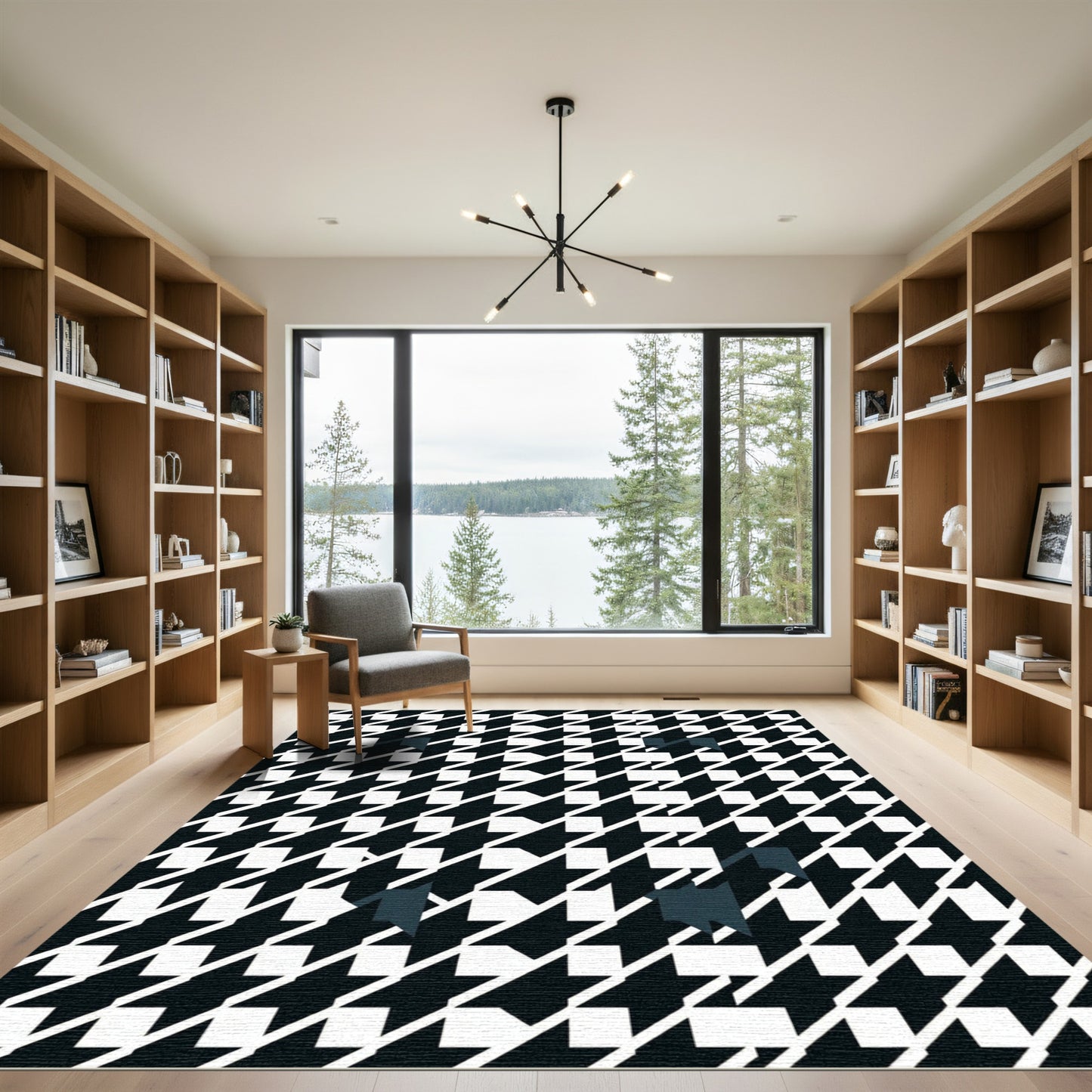 Abstract Black White Houndstooth Shapes Rug