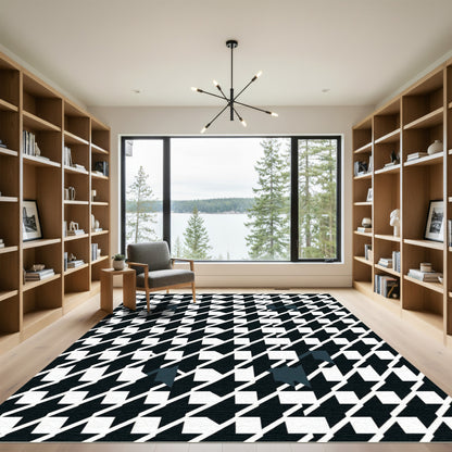 Abstract Black White Houndstooth Shapes Rug