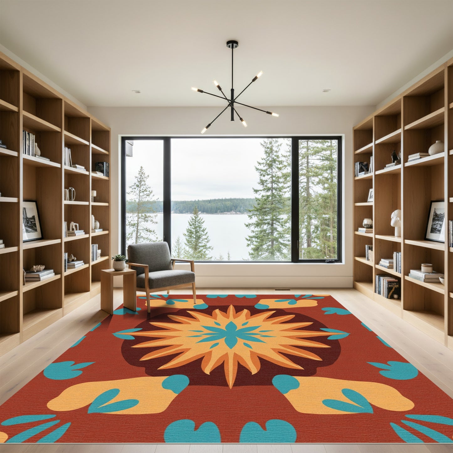 Rich Earthy Sunburst Floral Rug