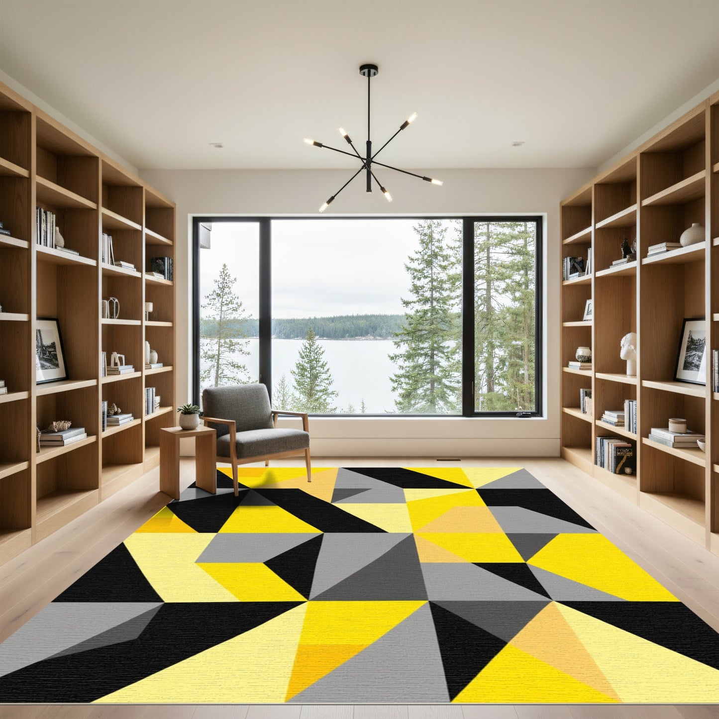 Modern Yellow Gray Geometric Abstract Rug