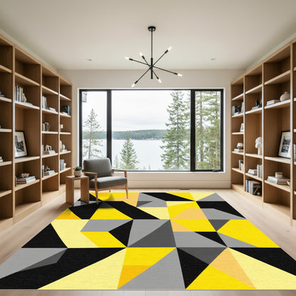 Modern Yellow Gray Geometric Abstract Rug
