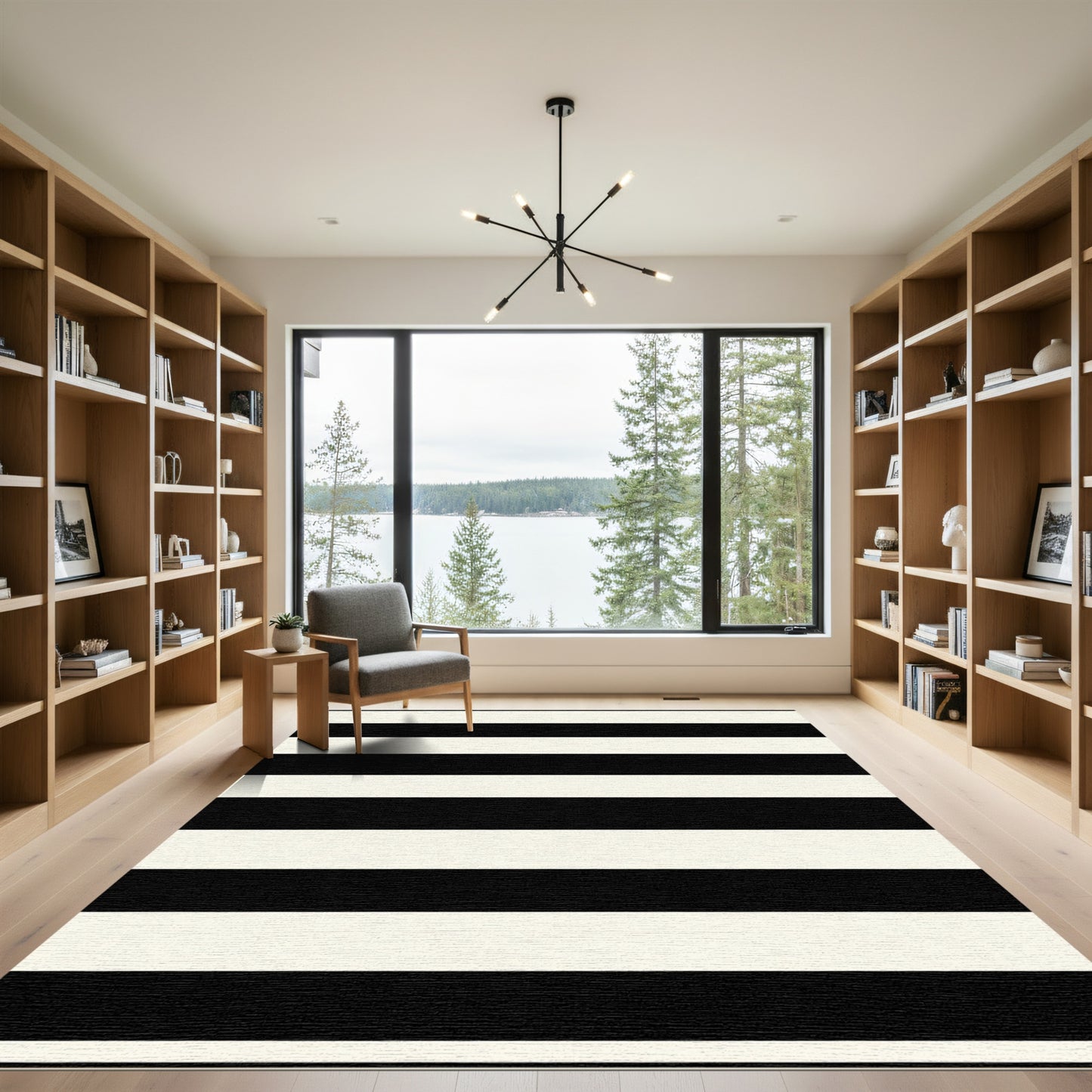 Classic Black Cream Horizontal Bands Rug