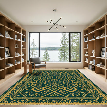 Emerald Gold Ornate Mandala Rug