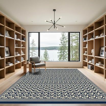Vintage Navy Cream Geometric Repeat Rug