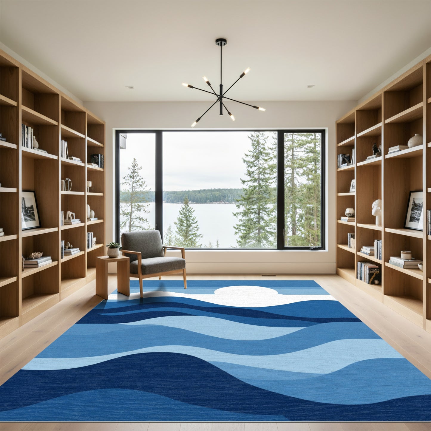 Deep Blue Ocean Waves Sunrise Rug