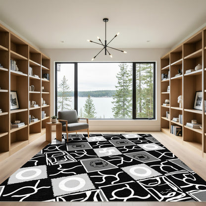 Abstract Square Collage Black White Rug