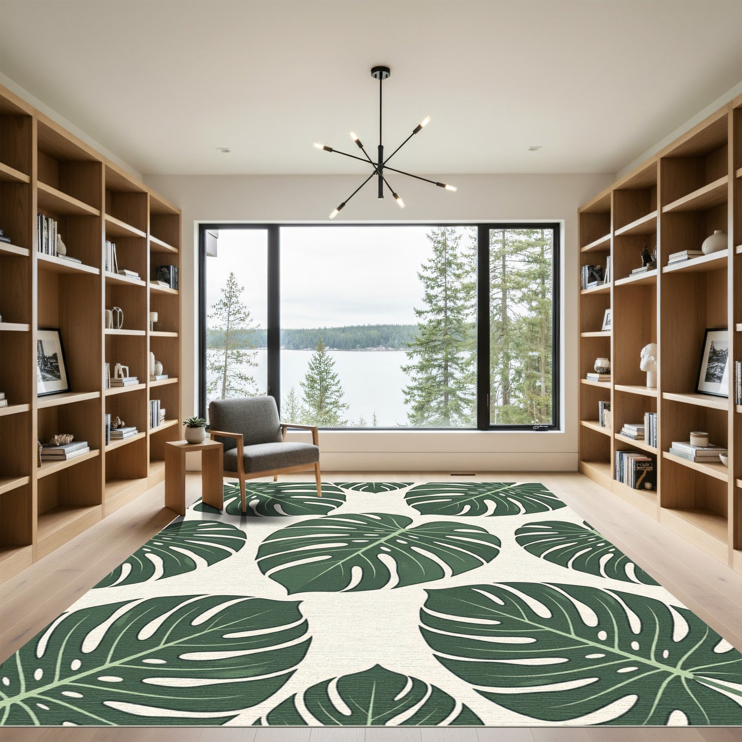 Exotic Green Monstera Leaf Pattern Rug