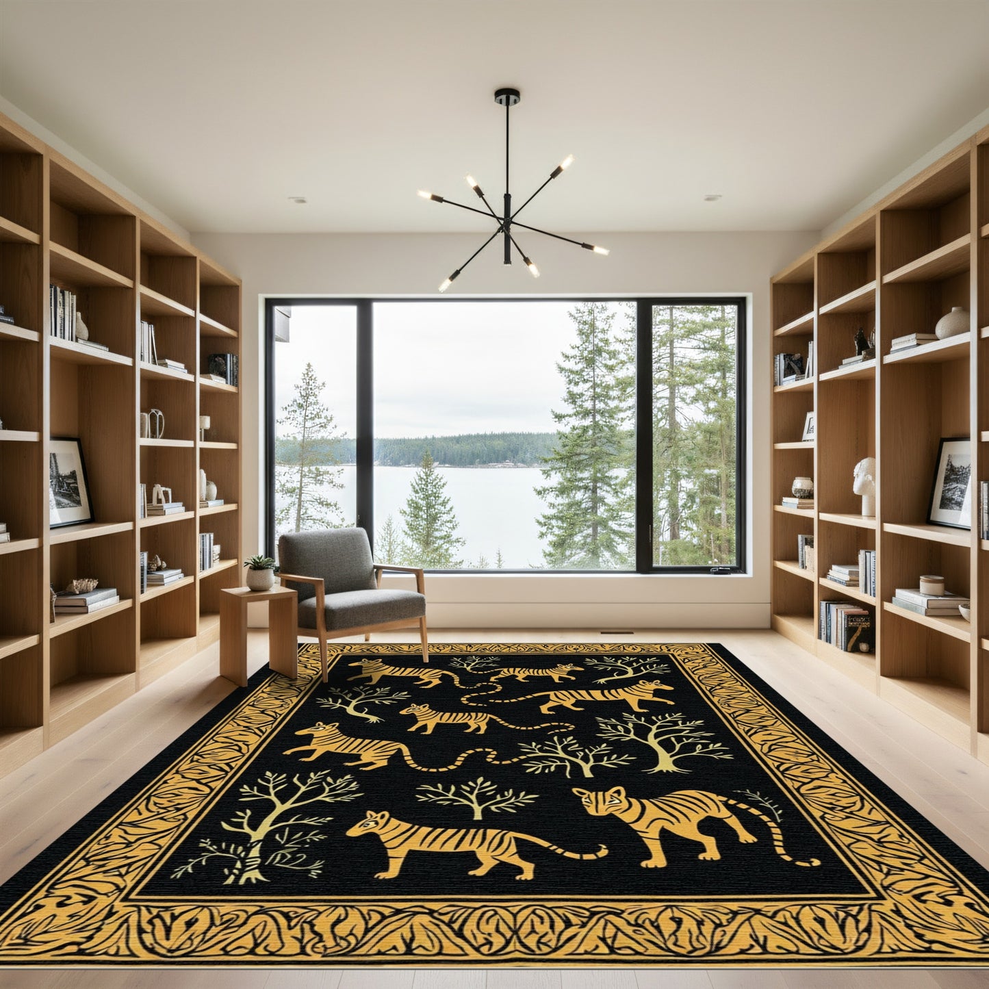 Golden Tiger Forest Silhouette Rug