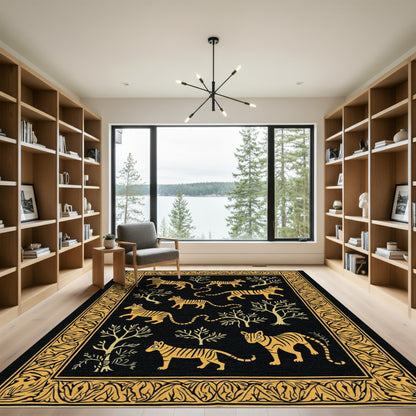 Golden Tiger Forest Silhouette Rug