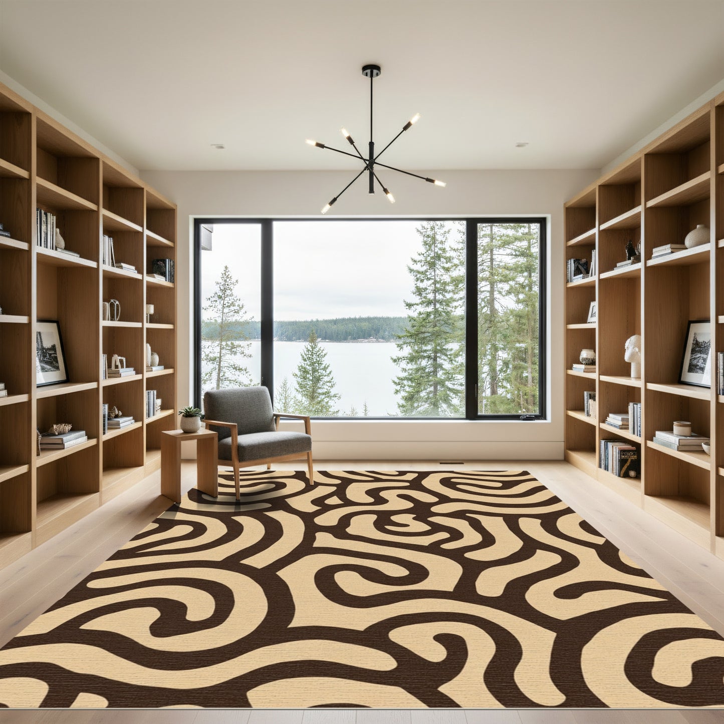 Brown Beige Abstract Swirl Rug