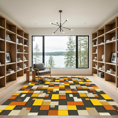 Geometric Abstract Mustard Orange Block Rug