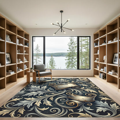 Elegant Acanthus Scroll Cream Charcoal Rug