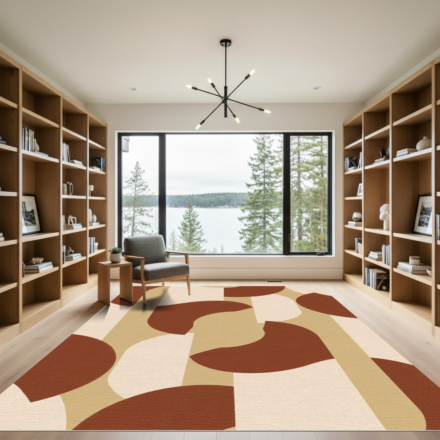 Modern Brown Cream Abstract Shapes Rug