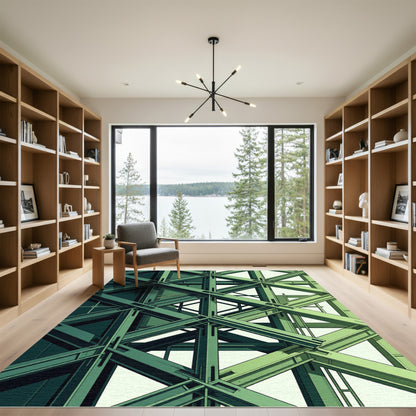 Green Geometric Steel Beam Composition Rug