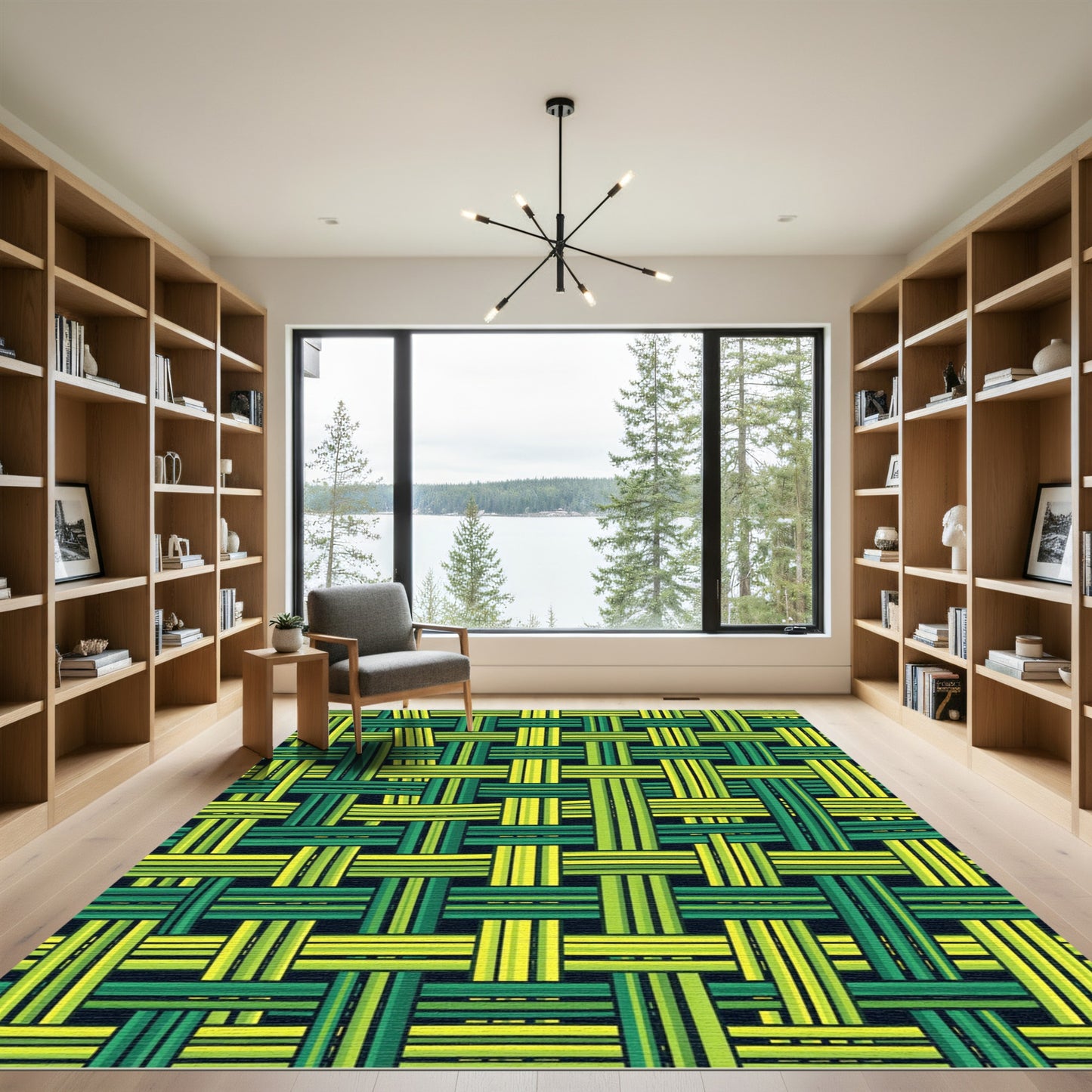 Modern Woven Lime Green Plaid Rug