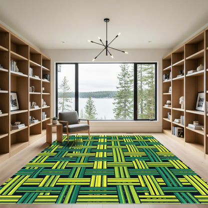 Modern Woven Lime Green Plaid Rug