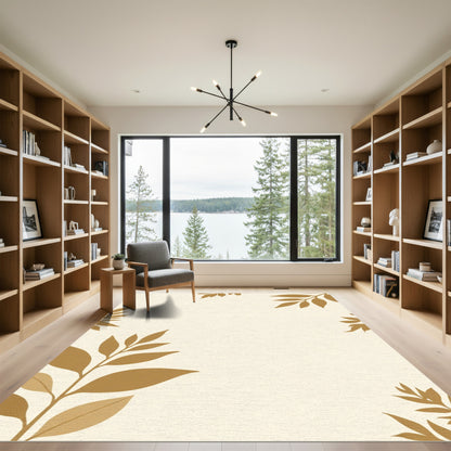 Earthy Tan Botanical Sprigs Rug