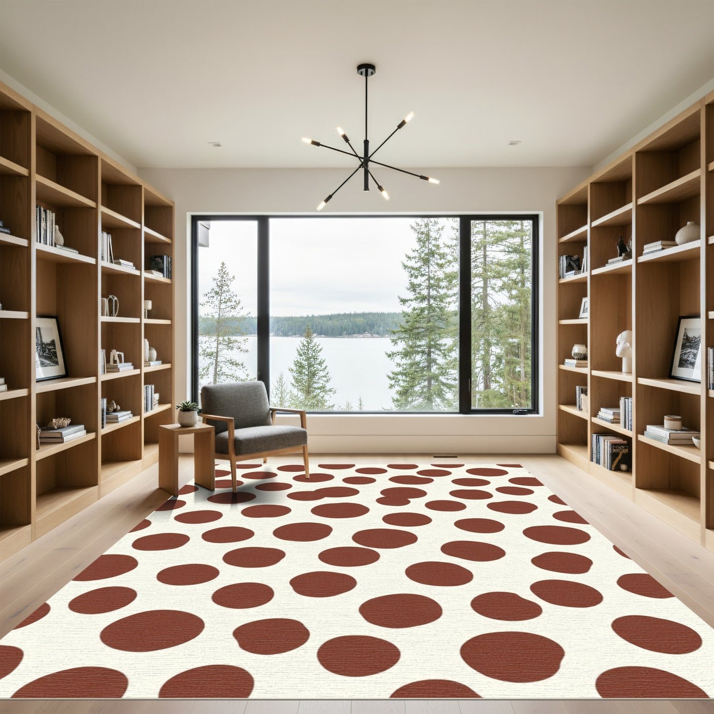 Brown Circles Cream Background Rug
