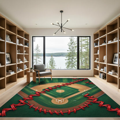 Stitched Red Baseball Field Diamond Rug